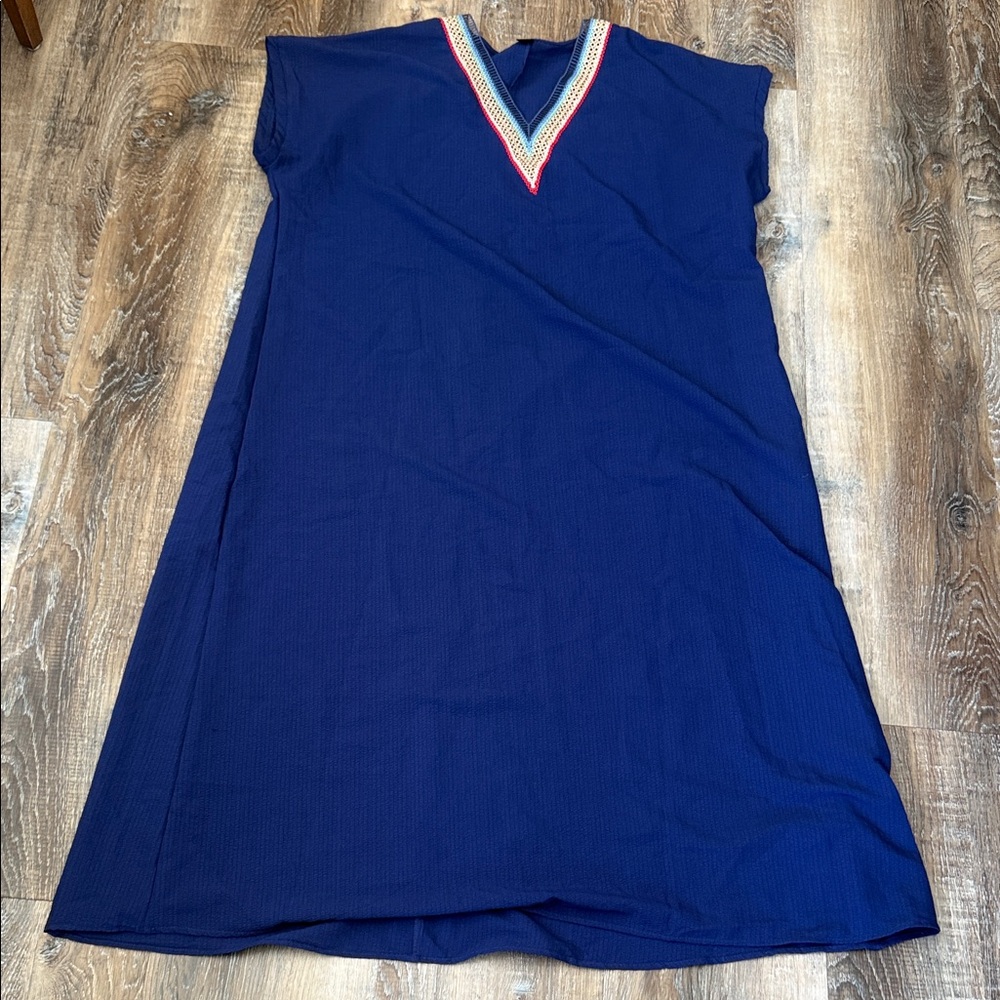 SHEIN Blue Maxi Dress with Red and White Trim